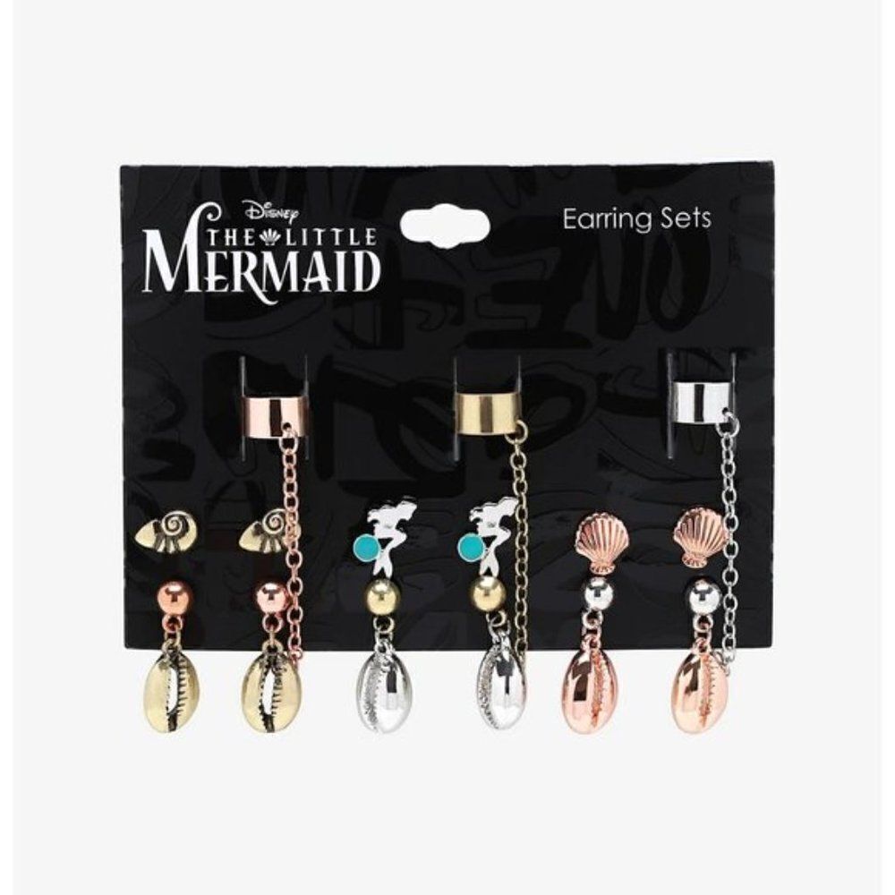 Official Disney Princess Ariel, Little Mermaid 6 Pair of Earrings & Cuff Set